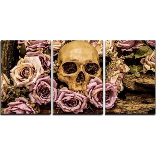 Human Skull Roses Background - Canvas Art Wall Decor Picture print oil Painting Drop shipping