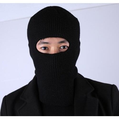 Black Full Face Cover Mask Three Hole Balaclava Knitted Hat Tactical Winter Ski Cycling Skullies Beanie Scarf Warm Face Masks