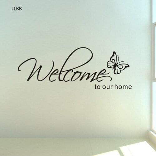 'Welcome To Our Home' Text Patterns wall sticker home decor living room Decals wallpaper bedroom Decorative butterfly Stickers