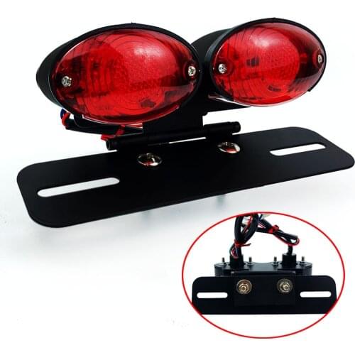 Dual Cat Eye Custom Tail Lights Motorcycle Lamp License Plate Holder Rear Taillight Motocross Brake Light Turn Signals