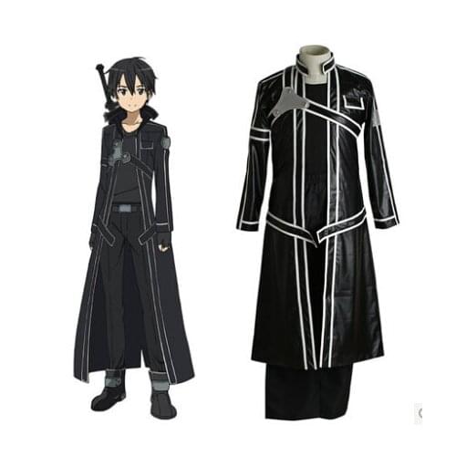 Fantasias sword art online costume Kirigaya Kazuto cosplay costume for men Leather Trench Coat anime clothes carnival costume