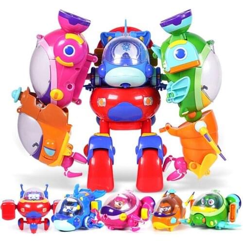 Hot!Cartoon Cute Dolphin Superheroes 5in1 Deformation Transform Robot Action Figures for Kids Gifts