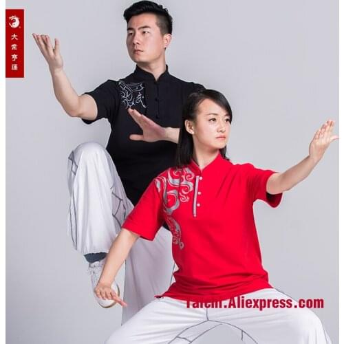 Cotten Tai Chi T Shirt Embroidery Martial Art Short Sleeve Top Chinese style T-shirt