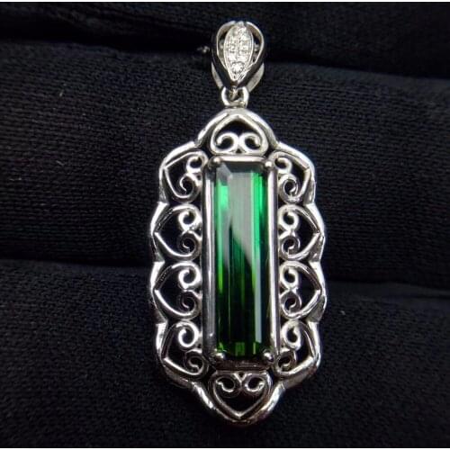 Fine Jewelry Real 18 K White Gold 100% Natural Green Tourmaline 3ct Female Diamonds Gemstone Diamond Womens Pendants Necklaces