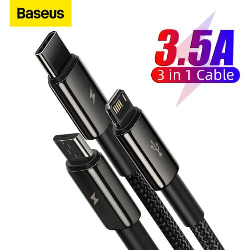 Baseus 3 in 1 USB C Cable for iPhone 12 X 11 Pro Max Fast Charger for Xiaomi Red mi note 9 Samsung S20 Micro Type C USB Cable