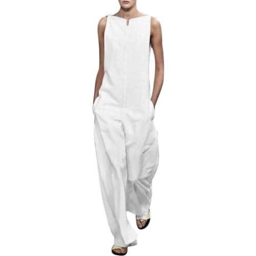 Jumpsuit Summer Elegant Female Jumpsuits White V Neck Jumpsuit Harem Pants Sleeveless Romper Streetwear Overalls 5XL 2021