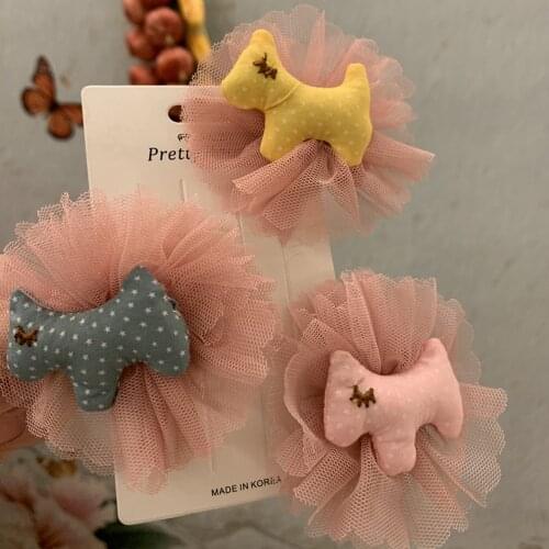 2pcs Mesh Dot Flower Padded Appliques Cloth Crafts Material Girls Handmade DIY Hair Clip Patches Cartoon Decoration Accessories