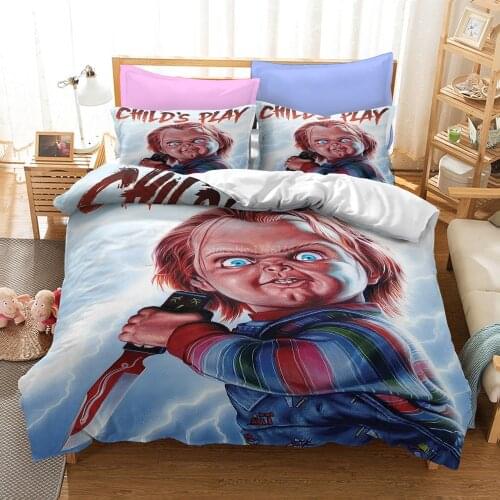 3D Puppet Doll Chucky Bedding Set Horror Movie Childs Play Duvet Cover Set Quilt Cover Pillowcase Bedclothes for Home Bedroom