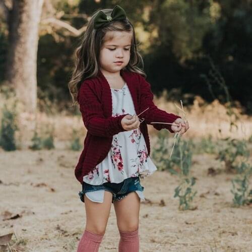 Kids Knitted Cardigan Jacket Spring Autumn Children Outerwear Solid Color Sweater Coat Toddler Baby Girls Clothes WT567