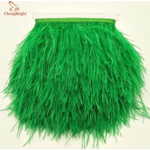 ChengBright 10meters Green Natural Ostrich Feather Ribbon Ostrich Feather Trim Fringe Clothing Decoration 3-4inch/8-10cm DIY