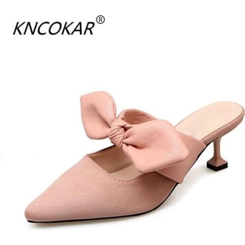 KNCOKAR2018In the summer, the latest outdoor bow fashion slippers are paired with mueller shoes in pink and black high heels