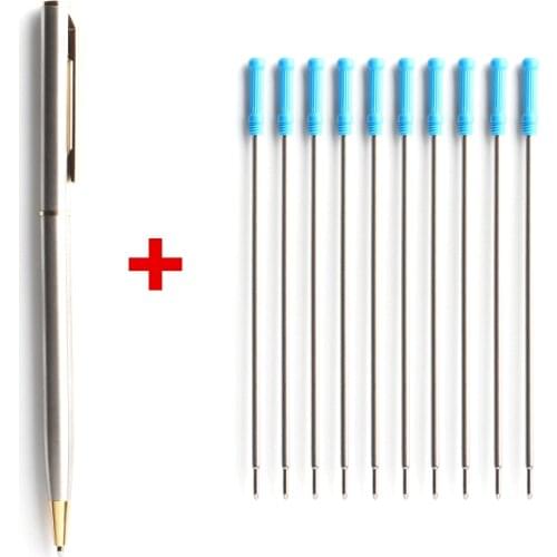 1+10Pcs/Set Metal Ballpoint Pen With Refills For School Office Stainless steel Material Rotating Stationery Supplies Pens