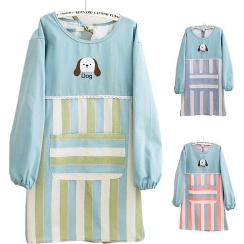 Long-Sleeved Kitchen Cute Dog Aprons with Pockets For Women Cooking Baking BBQ and Gardening Cleaning Work Creating Art K0AB