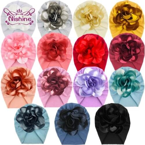 Fashion Handmade Flowers Baby Girls Turban Hat Soft Comfortable Knitting Cotton Newborn Caps Clothing Decoration Birthday Gifts