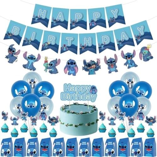 Lilo & Stitch Balloon Party Stitch Latex Balloon Banners Colorful Flags Boy and Girl Childrens Birthday Party Decoration Set