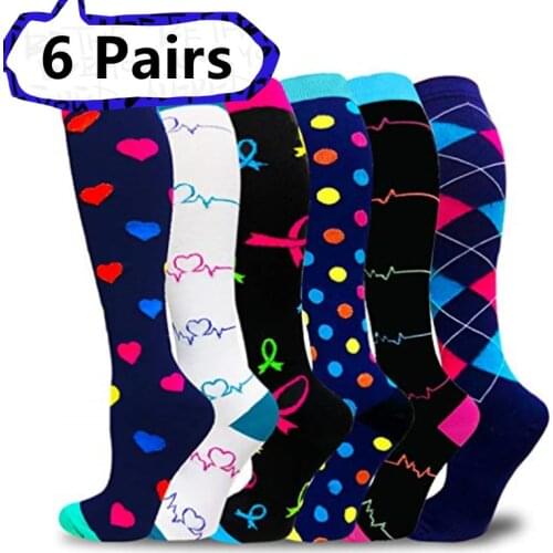 6 Pairs Compression Socks Women Knee High Women Knee High Edema Anti Fatigue Diabetes Varicose Veins Running Sports Stocking