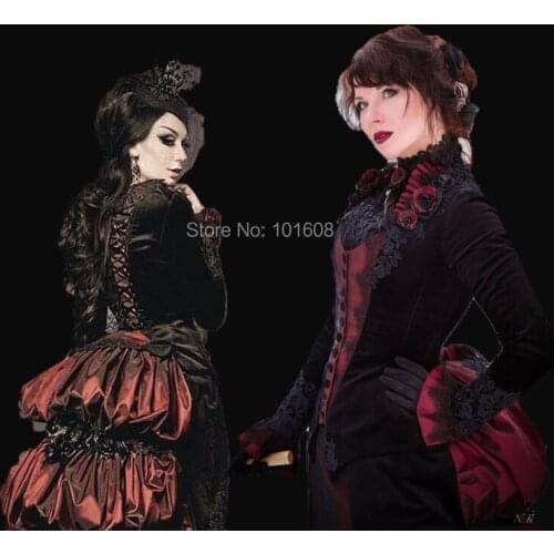 Tailored!18 century Red Black Lace Eras Halloween Theatre DRESS Renaissance Gothic Theater medieval Reenactment dresses HL-302