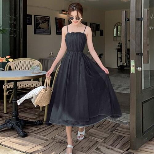 New arrival fashion summer long dress women elegant fresh folds sexy strap backless bright silk loose beach holiday sundress