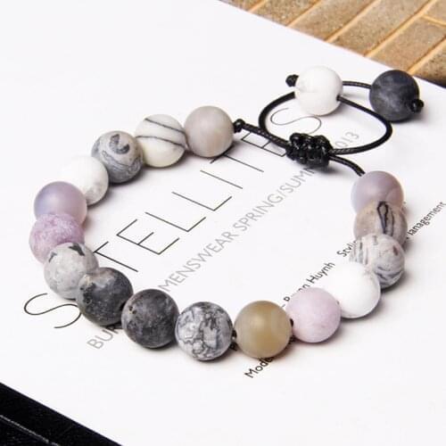 Natural 10mm Matte Jaspers Stone Beads Braided Bracelet Adjustable Handmade Woven Jewelry for Women Men Energy Jewelry Gifts