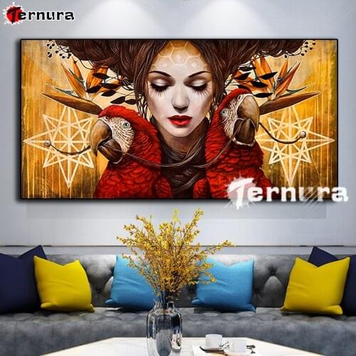 Ternura Full Square Drill Fantasy woman Parrot pentagram DIY Diamond Painting Mosaic Embroidery Cross Stitch Home Decor large