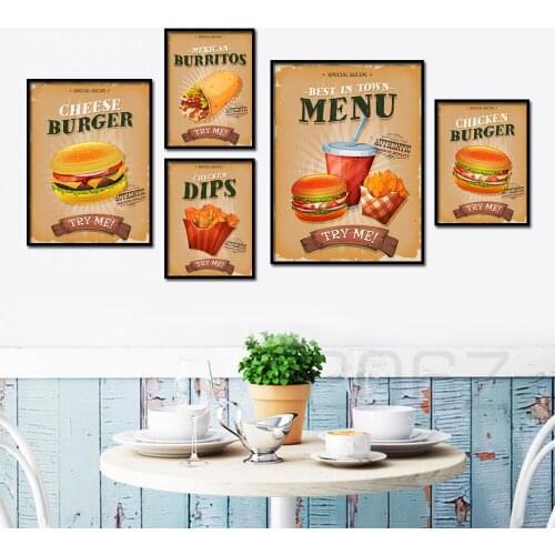 Burger Burritos Chicken Dips Snack Bar Nordic Posters and Prints Wall Art Canvas Painting Wall Pictures Kitchen Restaurant Decor