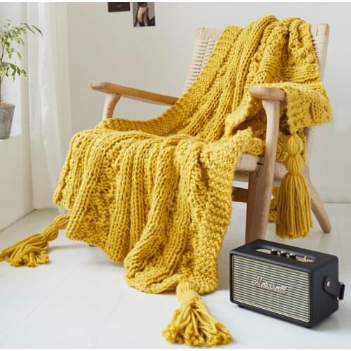 Handmade Blanket Knit Throw Blanket Tassels Fringe Blanket Travel 130x160cm Home Sofa Chair Couch Bed Sofa 50"x62" Yellow Pink