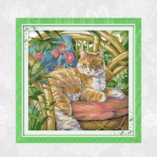 Needlework Counted 14CT 11CT The cat on the chair Aida Canvas DIY Handmade Cross Stitch Schemes Embroidery thread Crafts