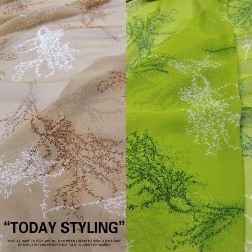 LEO&LIN 2-Color Branches and Leaves Silk Georgette Chiffon Clothing Fabric DIY Patchwork Tissue