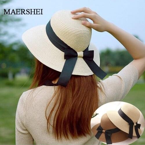 MAERSHEI summer straw hat women big wide brim beach hat sun hat foldable sun block UV protection panama hat bone chapeu feminino