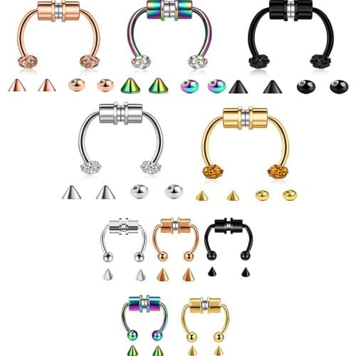 Strong Magnetic Nose Rings Horseshoe Hoop Stainless Steel Fake Septum Ring for Women Men Multicolor Non Piercing On Nose Faux