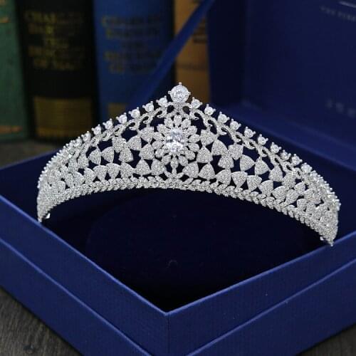 SLBRIDAL Vintage Prong Setting Clear Cubic Zircon Wedding Tiara CZ Bridal Queen Princess Pageant Royal Party Crown Women Jewelry