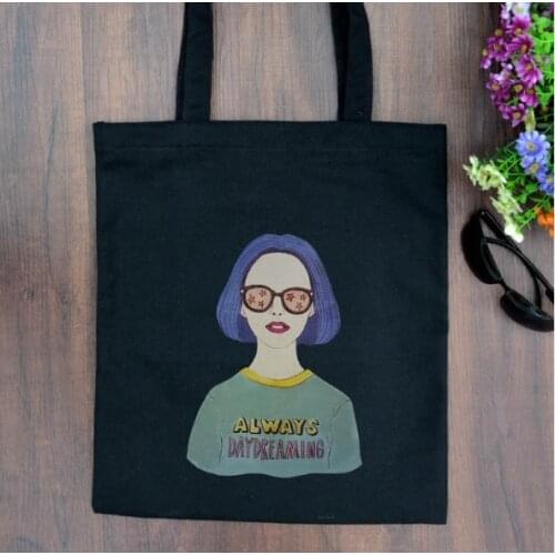 Womens Cartoon Printing Canvas Shopping Bags Female Cloth Shoulder Bags Bolsa Feminina Handbags Eco Foldable Shoppera Bags