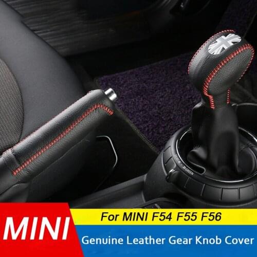 Genuine Leather Gear Shift Collars For Mini Cooper F54 F55 F56 F60 Countryman Gear Head Shift Knob Cover Handbrake Grips