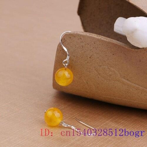 Yellow Jade Bead Earrings Gifts Fashion Crystal Amulet Jewelry Natural 925 Silver Women Zircon Gemstone Chalcedony