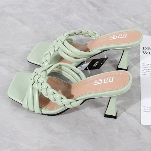 Womens sandals 2021 summer new fashion hand-woven PU high-heel sandals comfortable and sexy European and American outside 7.5CM