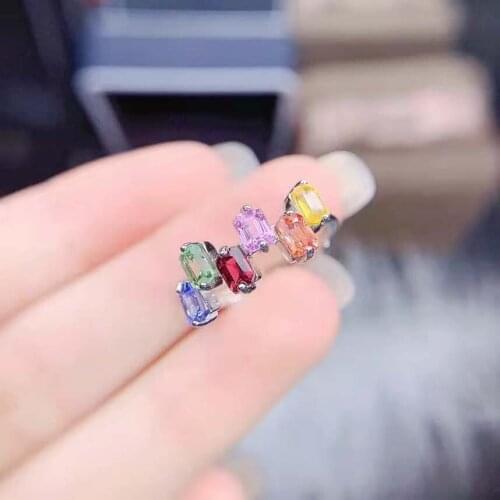 3*4 Natural Colored Sapphire S925 Sterling Silver Fancy Womens Ring Fine Fashion Weddings Jewelry MeiBaPJFS