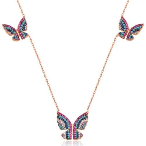 Silver Flying Butterflies Lady Necklace