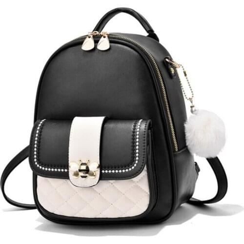 2021 Fashion Contrast Color Women PU Leather Bee Bag Pack Brand Designer Ladys Small Shoulder Bag Girls Backpack Mochila Mujer