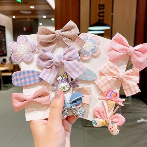 3/7Pcs/Set Sweet Girls Hair Clips Set Hair Bows Cartoon Flower Barrette Hairpins Bowknot Headwear Fashion Hair Accessories