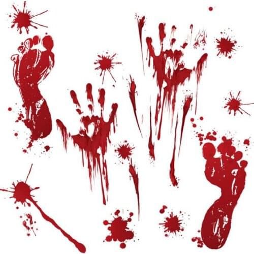 4pcs Horror Halloween Props Bloody Zombie Hand Stickers Scary Theme Full of Blood Handprints For Car Home Window Decoration