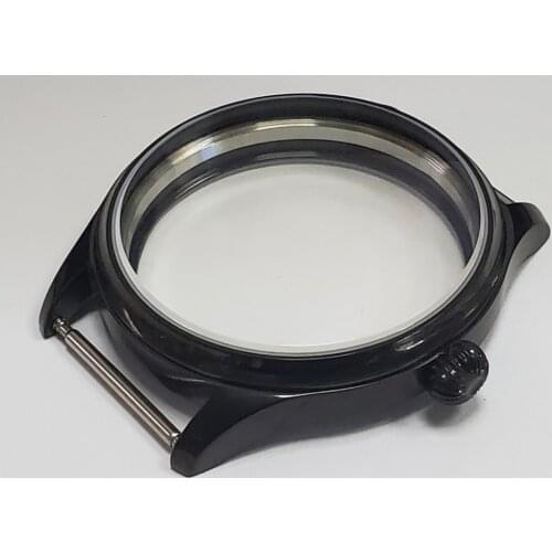 44MM Mineral glass or Sapphire crystal 316L stainless steel watch case with Plating black fit ETA 6497/6498 movement BK38-21