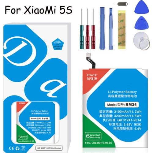 BM36 Lithium Polymer Battery For Xiaomi Mi 5S Mi5S 3200mAh Mobile Phone Replacement Battery + Free Tools