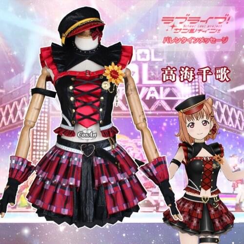 Anime LoveLive!Sunshine!! Takami Chika Cosplay Costume Aqours Wake Up, Challenger! Uniform Suit Party Role Play Clothing New