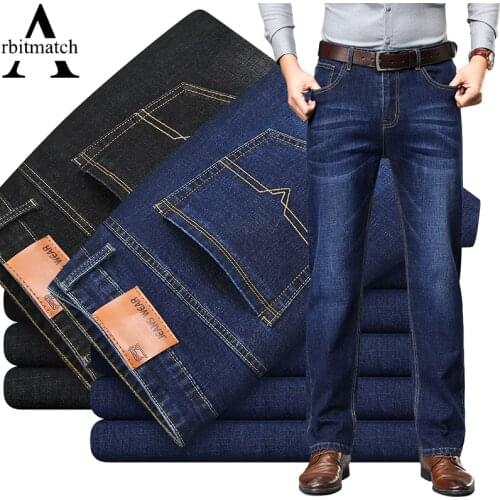 Arbitmatch Classic Style Men Brand Jeans Business Casual Stretch Slim Denim Pants Blue Black Trousers Male Cotton Loose Baggy