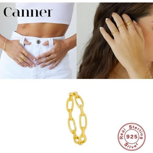 Canner Gold Color 925 Sterling Silver Finger Rings For Women Chain Charm Rings Wedding Engagement Jewelry Gift Bague anillo W5