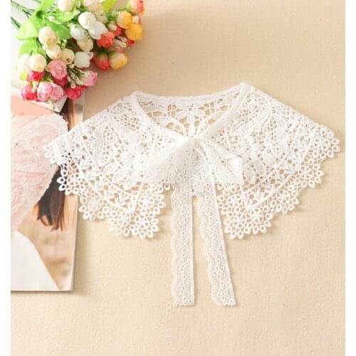 Hollow Out Ribbon Bow Fake Collar Shawl Wrap Pastoral Embroidery Lace Necklace U4LE