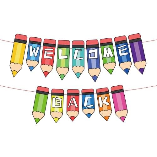 Kids School Season Welcome Back To School Party Design Paper WELCOME BACK Letter Wall Hanging Banners Flags Buntings Banner