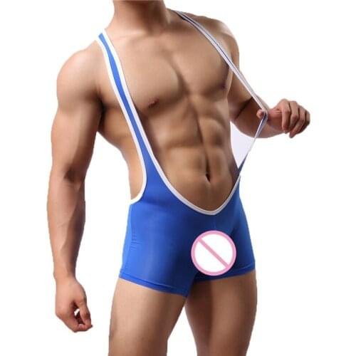 Mens Bodysuits Ice silk Seamless Sexy Underwear Breathable See Through Men Halter Jumpsuits Undershirt Shorts Gay Lingerie Wear