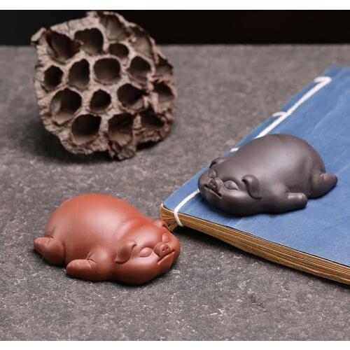 Purple Clay Lovely Lazy Pig Tea Pets Figurine Ornament Small Boutique Tea Table Decoration Accessories Handmade Tea Set Crafts