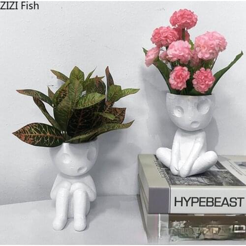 Creative Abstract Black and White People Ceramic Flower Pot Plant Potted Vase Body Character Flower Pot Desktop Home Decoration